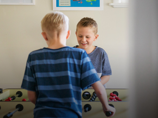 Children playing table football